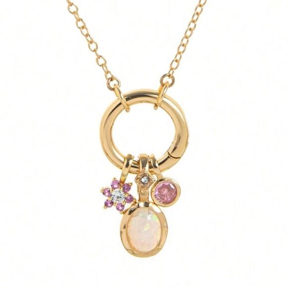 SALE 18k Stamped Gold Filled Star Iridescent Opal Pendant Violet Charm Necklace - Picture 3 of 7